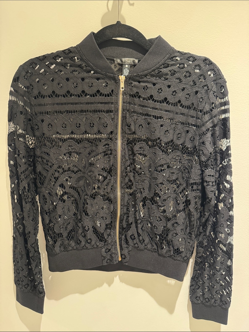 Aqua Black Lace Bomber with Gold-Zip Detail